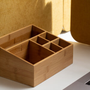 WOODEN BAMBOO COMPARTMENT DESK ORGANIZER