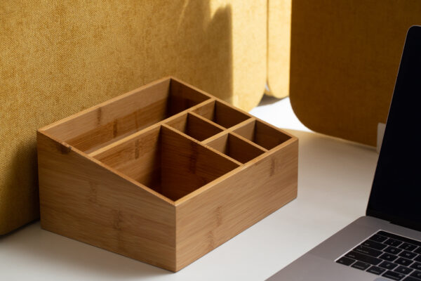 WOODEN BAMBOO COMPARTMENT DESK ORGANIZER